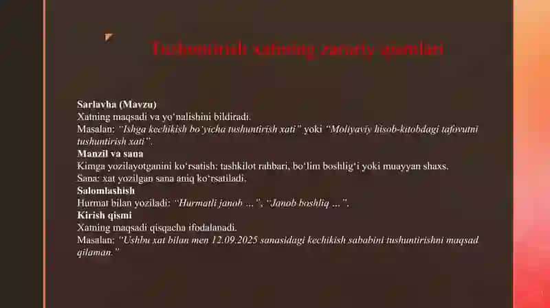 TUSHUNTIRISH XATI VA UNING ZARURIY QISMLARI 4