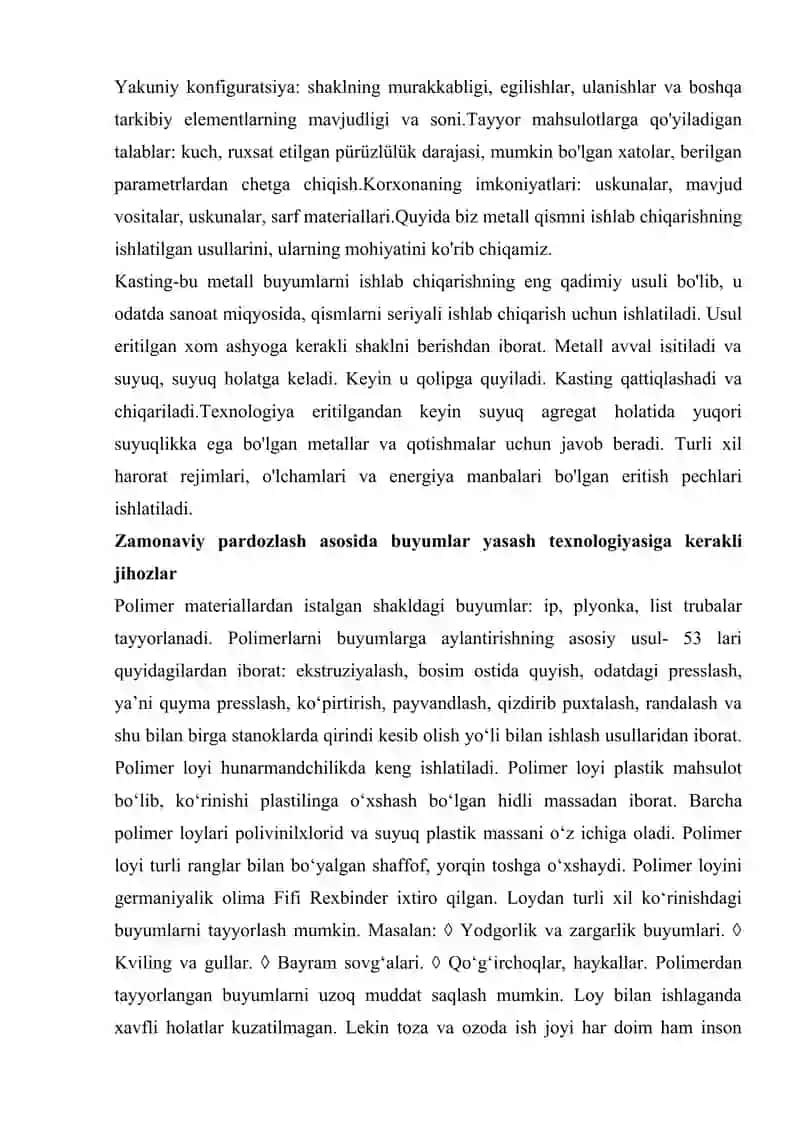 Metall buyumlar ishlab chiqarish texnologiyasi 4