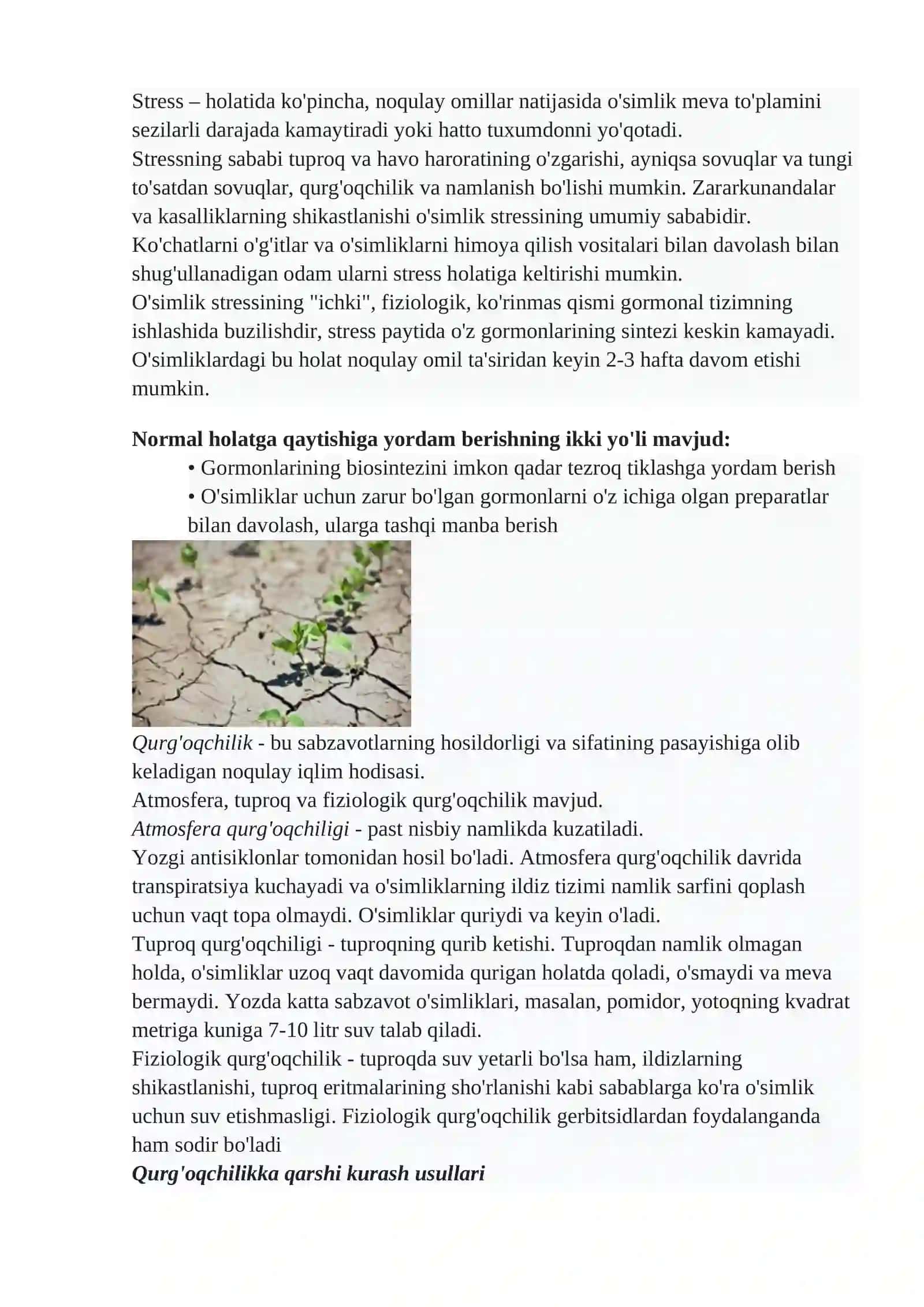 Steress omillar va ularga o‘simliklarning javob reaksiyalari 4