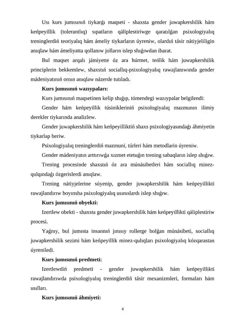 Gender juwapgershilik ham kenpeyillikti rawajlandiriwshi trening 4