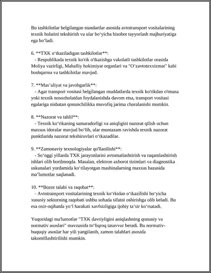 TEXNIK XIZMAT KORSATISH TXK DAVRIYLIGINI ANIQLASH 4