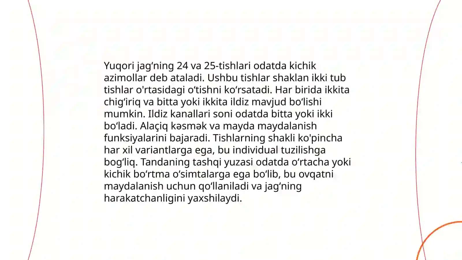 Yuqori jagʻning 24 va 25 primolyar tishlari toʻliq malumot 4