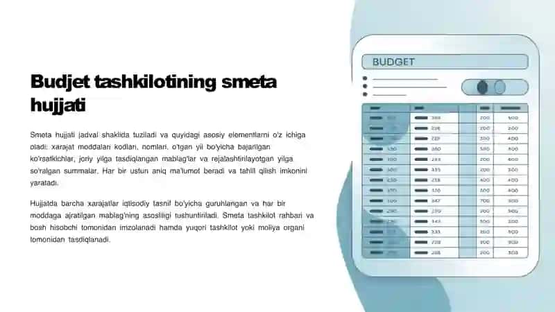 Budjet tashkilotlarida smetalar tarkibi va ularni shakllantirishning xususiyatlari 4