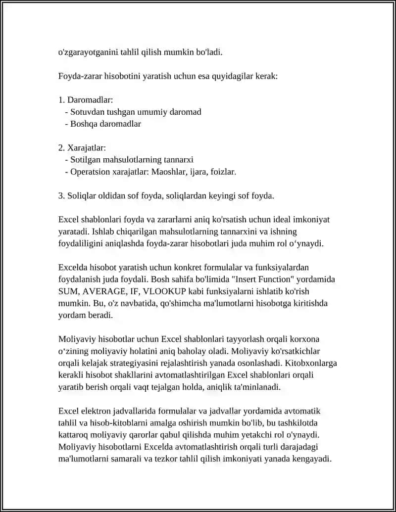 IQTISODIY SOHA BOʻYICHA EXCEL ELEKTRON JADVALIDA ELEKTRON HUJJATLAR YARATISH 4