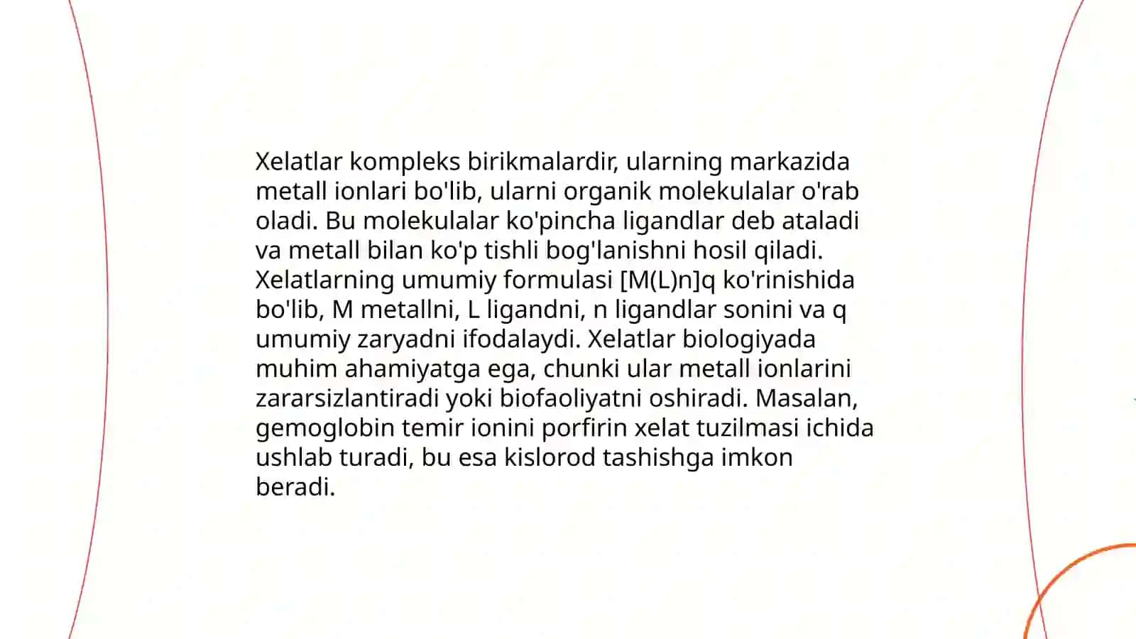 Xelat effektining hosil bo'lish shartlari 4