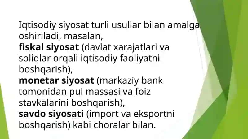 Iqtisodiy siyosatga kirish. Davlatning fiskal va monetar siyosati Iqtisodiy siyosatning dastak va vositalari 4