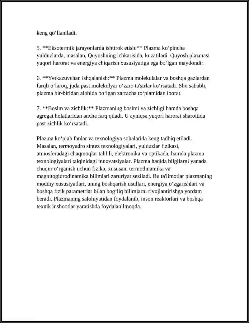 PLAZMA HAQIDA TUSHUNCHA. PLAZMANING ELEKTR O'TKAZUVCHANLIGI 4