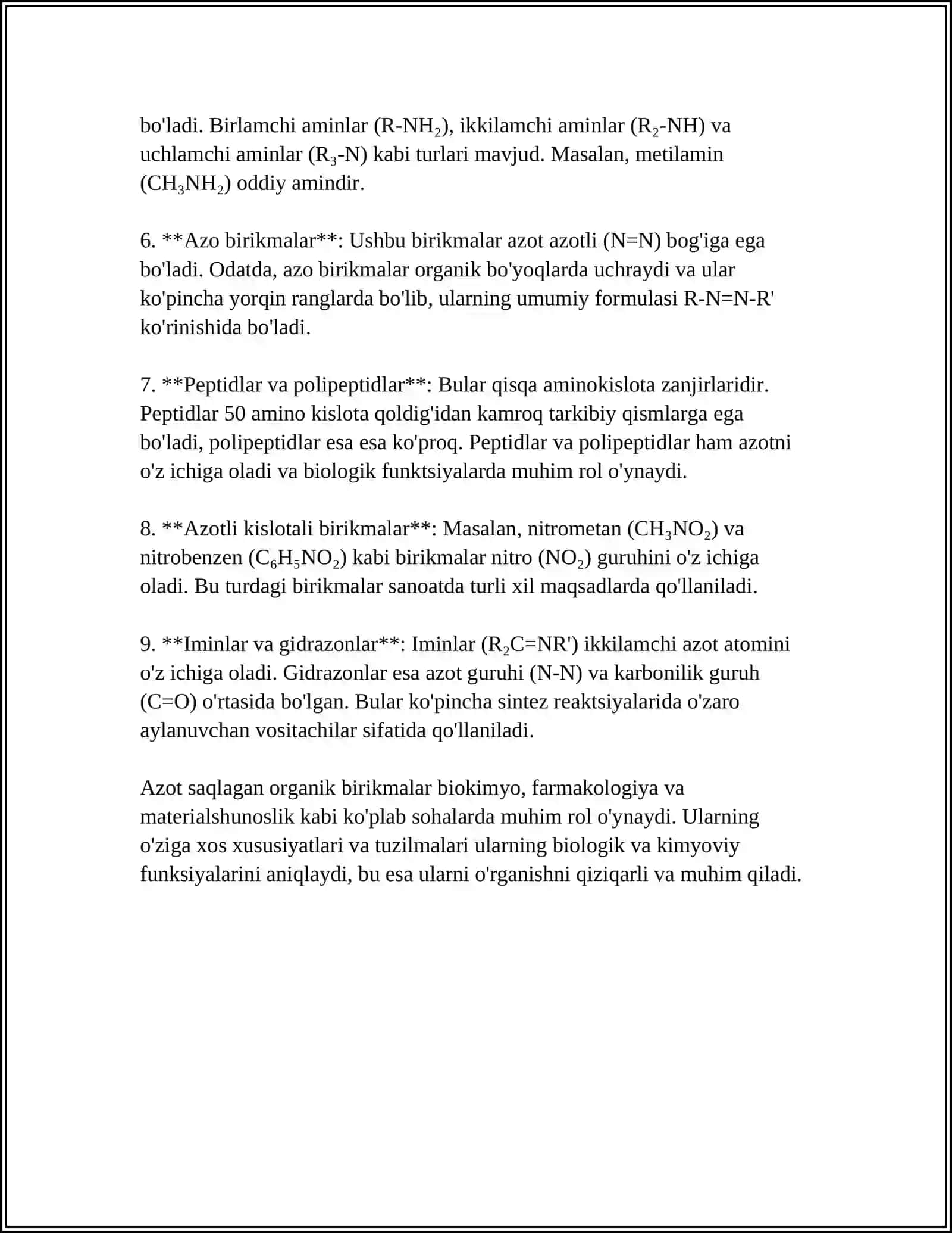AZOT SAQLAGAN ORGANIK BIRIKMALAR.NITRO VA AMINOBIRIKMALAR 4