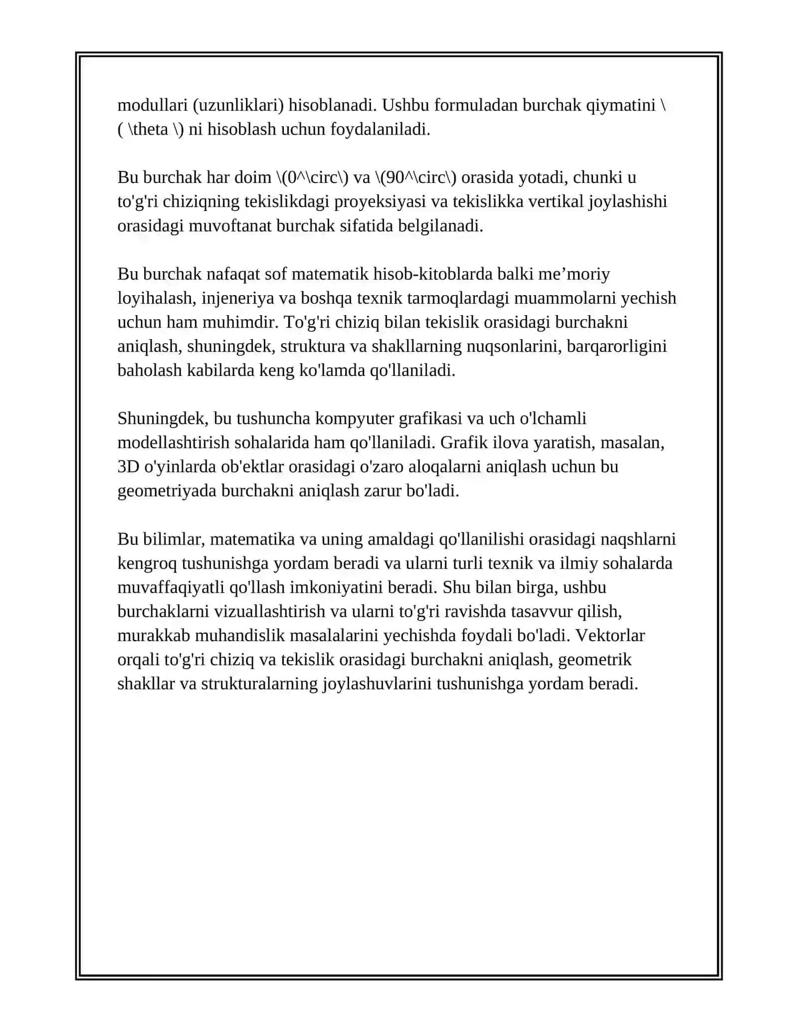 TOʻGʻRI CHIZIQ VA TEKISLIK ORASIDAGI BURCHAK 4