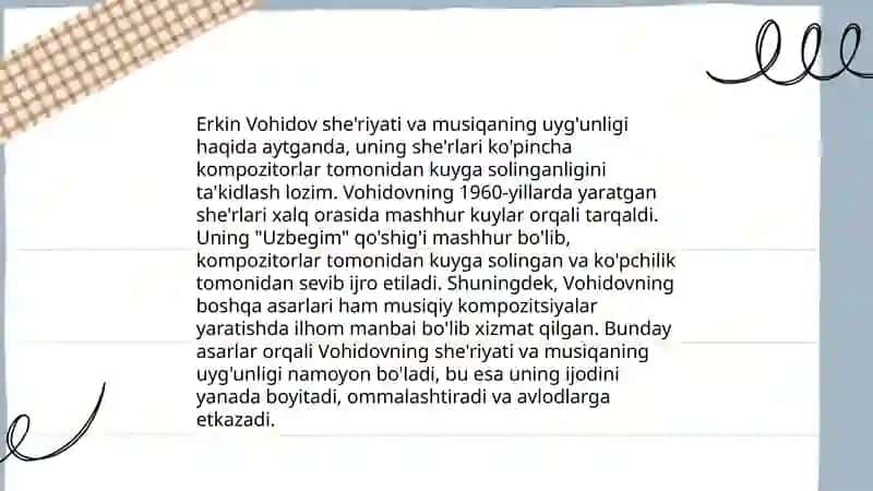 Erkin Vohidov hayoti va ijodini oʻrganishda musiqadan foydalanish 4