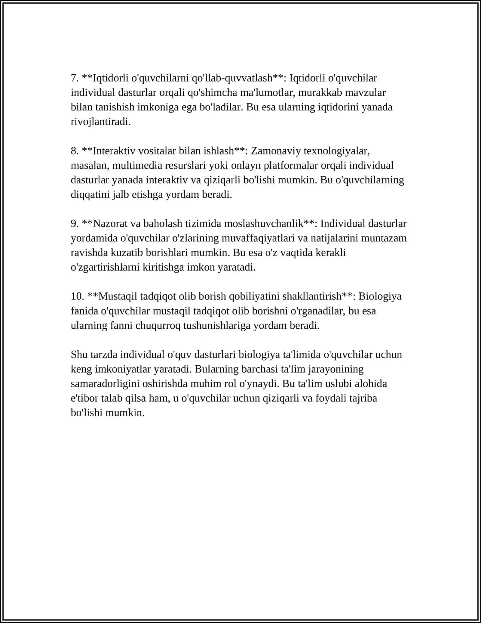 BIOLOGIYA TA'LIM JARAYONIDA INDIVIDUALLASHTIRISH TEXNOLOGIYASIDAN FOYDALANISH VA TA’LIM JARAYONINI LOYIHALASH 4