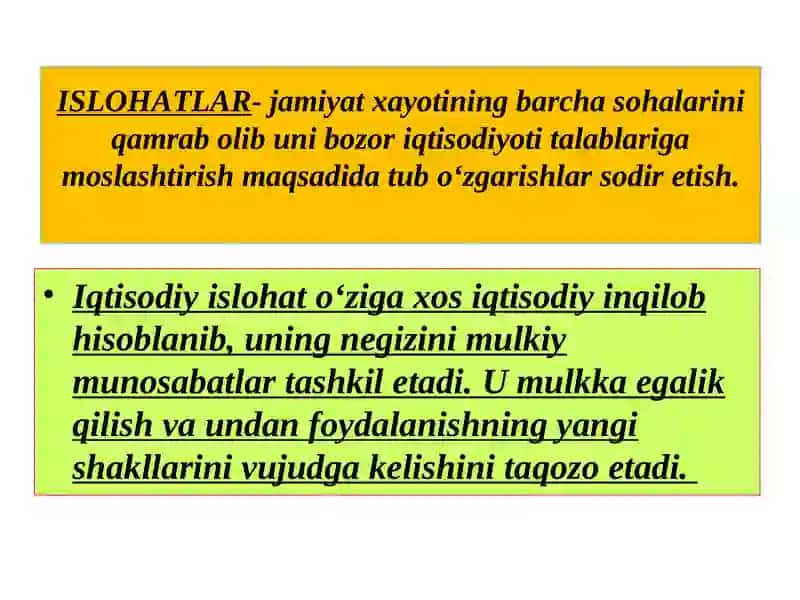 Bozor iqtisodiga o’tishda qishloq xo‘jaligiga davlat rahbarligi va amalga oshirilayotgan agrar-iqtisodiyislohotlar 4