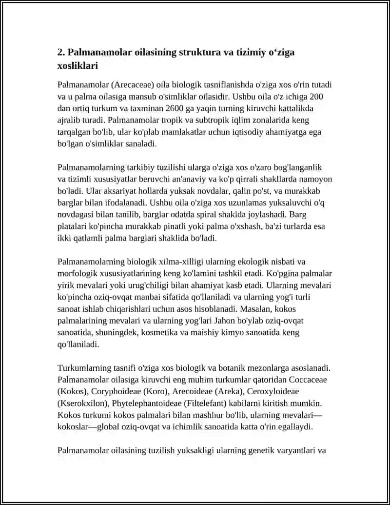 PALMANAMOLAR QABILASI, OILASI, TASNIFI VA ASOSIY TURKARINI OʻRGANISH 4