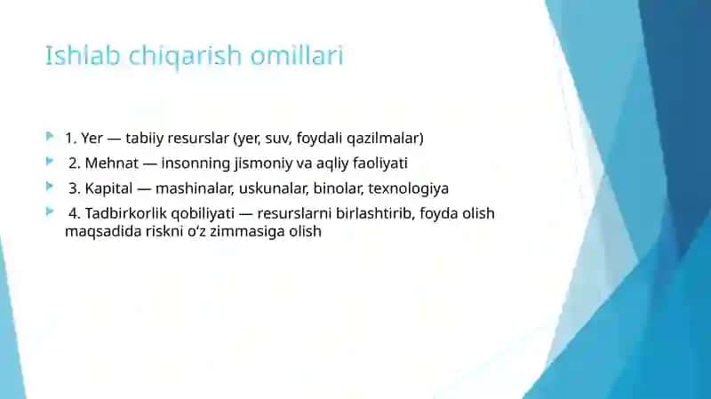 Ishlab chiqarish nazariyasi. Ishlab chiqarish xarajatlari 4