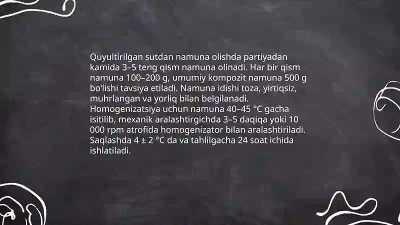 Quyultirilgan sut-Yog’ miqdorini aniqlash-Gravimetrik usul 4