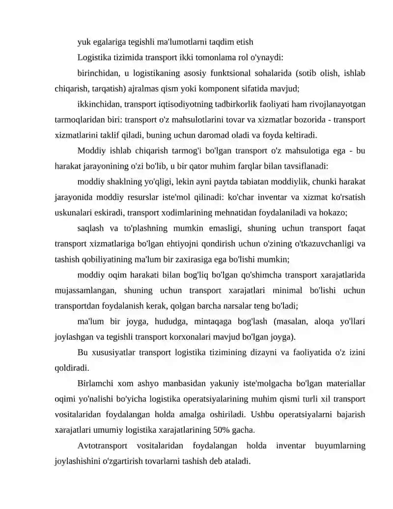 Logistika tizimida transport xizmatlari sifati 4