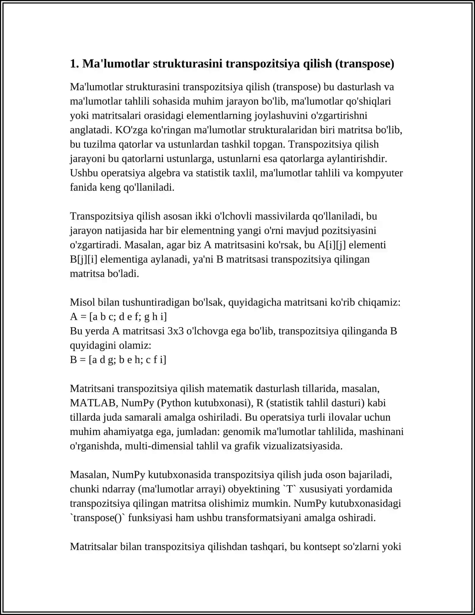 MA'LUMOTLAR USTIDA SHAKL ALMASHTIRISHLARNI AMALGA OSHIRISH 4