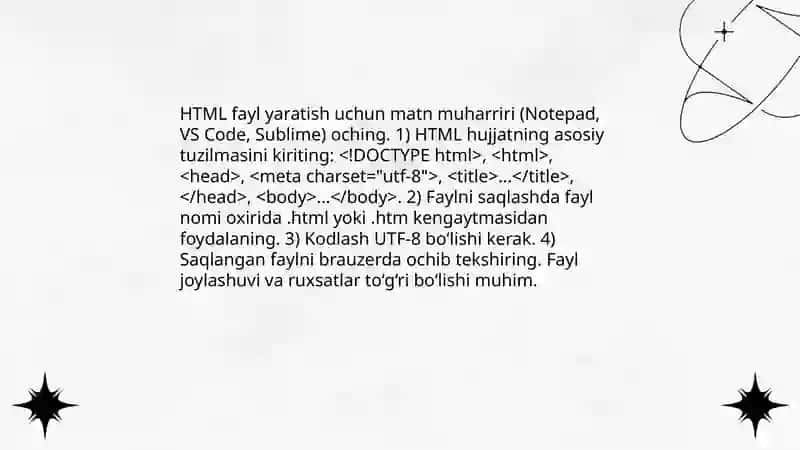 Web sahifa yaratish. HTML fayllar yaratish 4