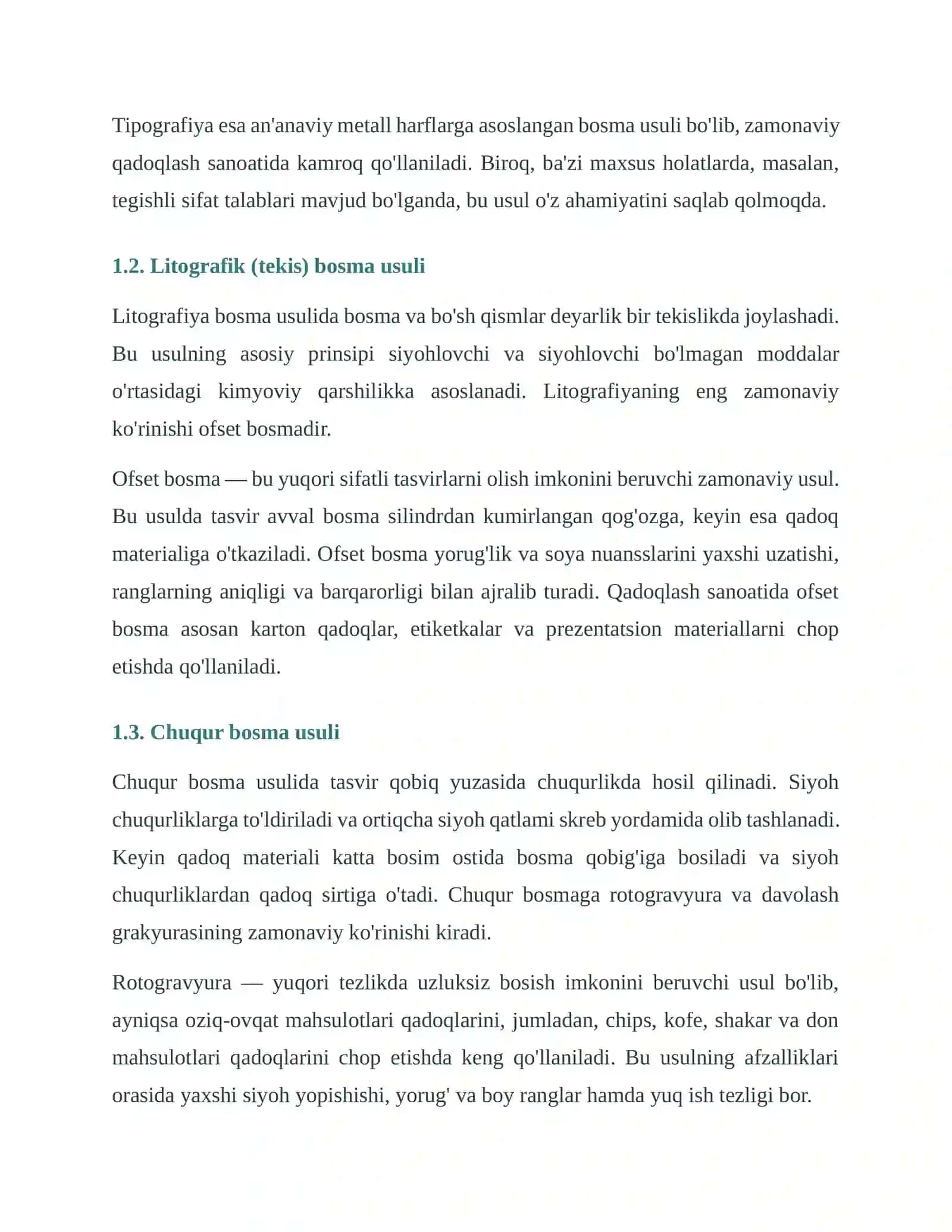 QADOQLASH MAXSULOTLARI TEXNOLOGIYASI BOSMA USULLAR TAHLILI 4