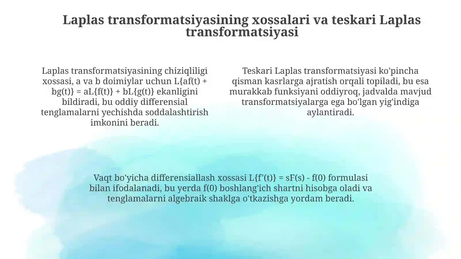 Differensial tenglama va differensial tenglamalar sistemalarini yechishning operatsion hisob usuli 4