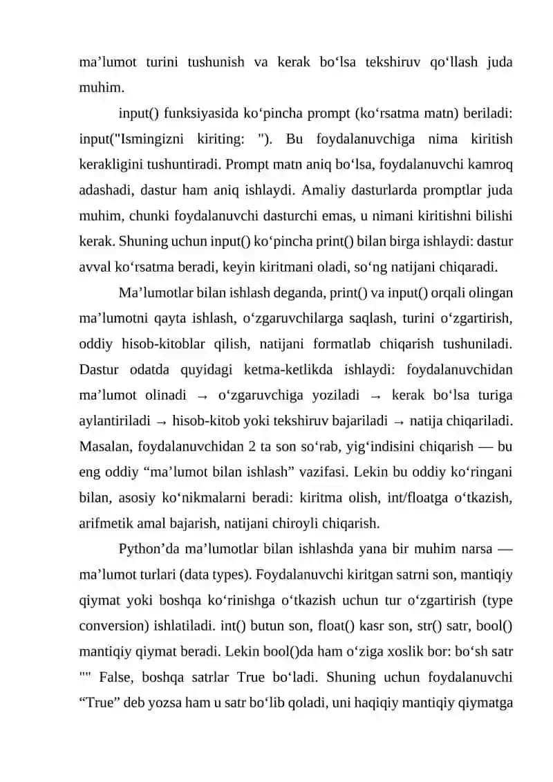 “print() va input() funksiyalari. Ma’lumotlar bilan ishlash” 4