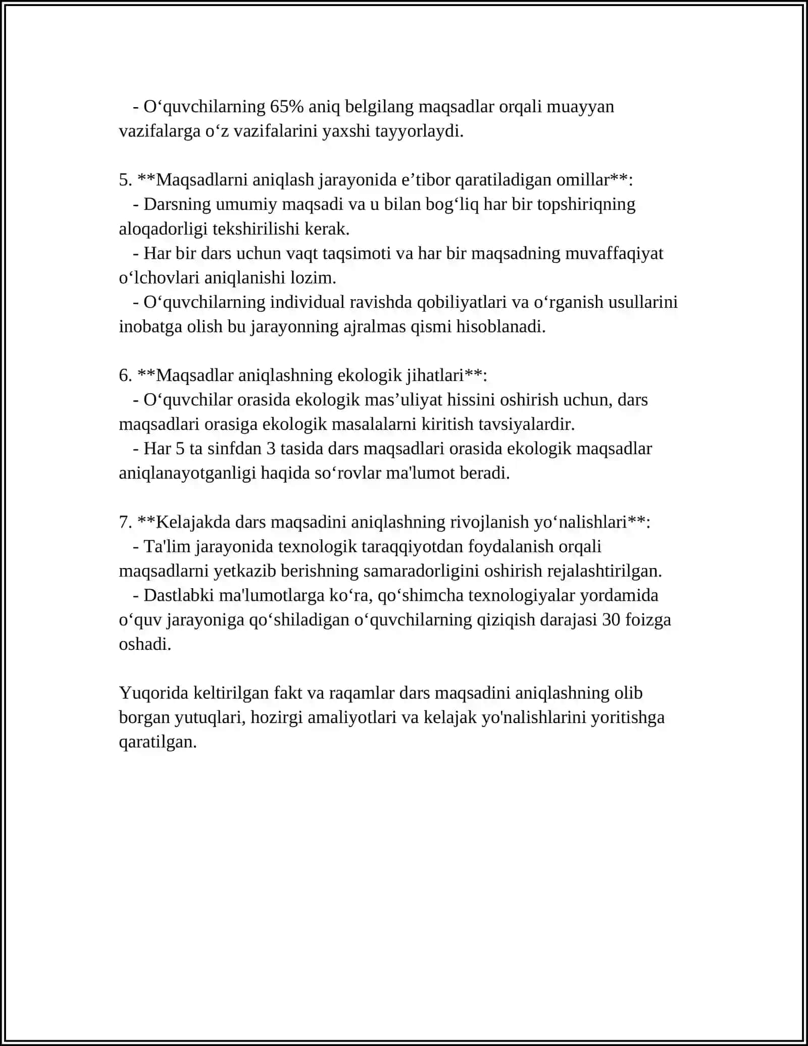 DARSNI TASHKIL QILISHGA TAYYORLIK, BIR SOATLIK DARS REJA KONSPEKTINI TAYYORLASH 4