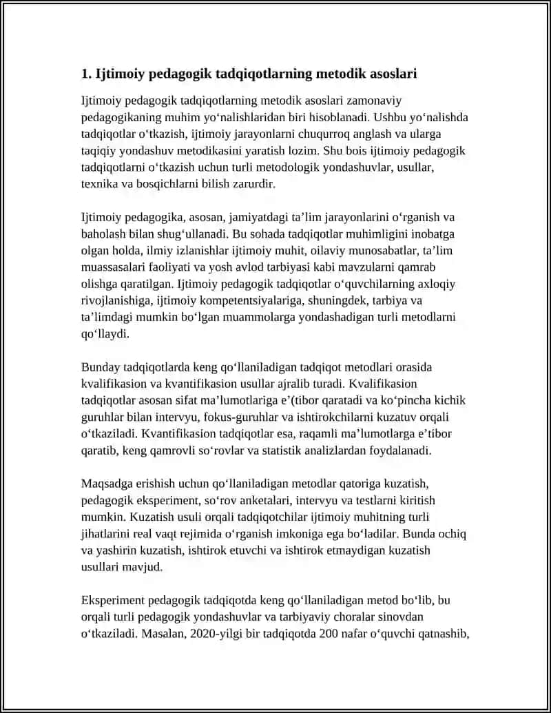 BOLALARNING IJTIMOIY MOSLASHUVI FANIDAN MAVZU: IJTIMOIY PEDAGOGIK TADQIQOT MEDODLARI 4