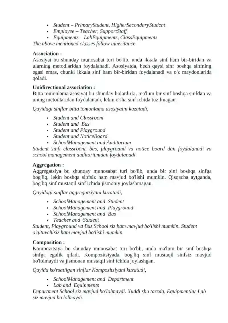 Maktab Boshqaruv Tizimi uchun Sinflar Diagrammasi 4