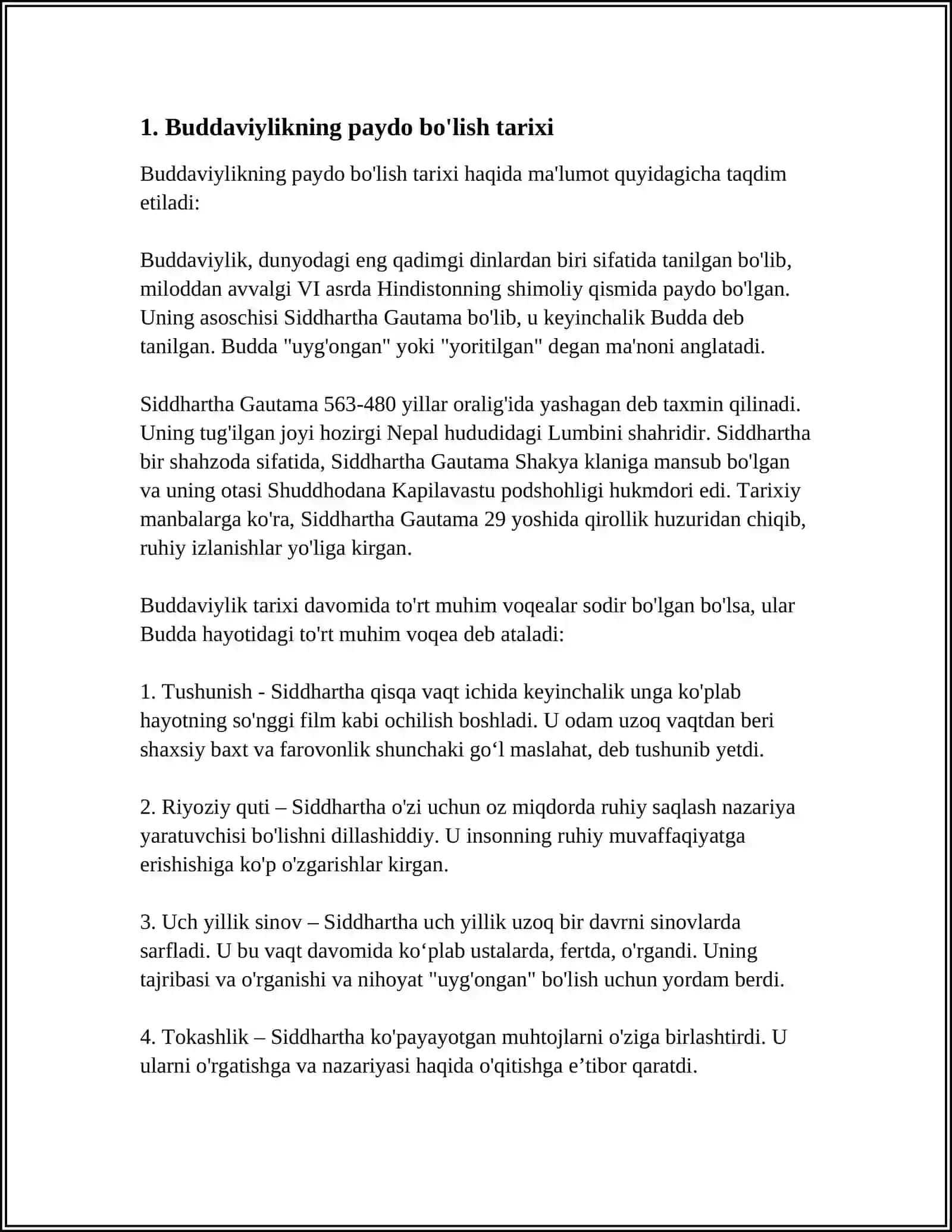 BUDDAVIYLIK DINI.BUNDA BUDDAVIYLIK PAYDO BOLISH TARIXI,ASOSIY TALIMOTI OQIMLARI VA MANBALARI YORITILADI 4