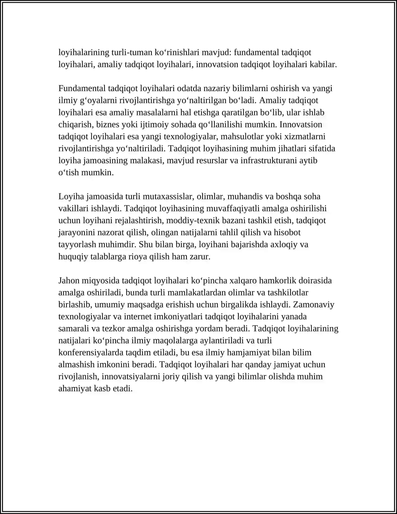 Tadqiqot loyihasining mazmuni va ahmiyati 4