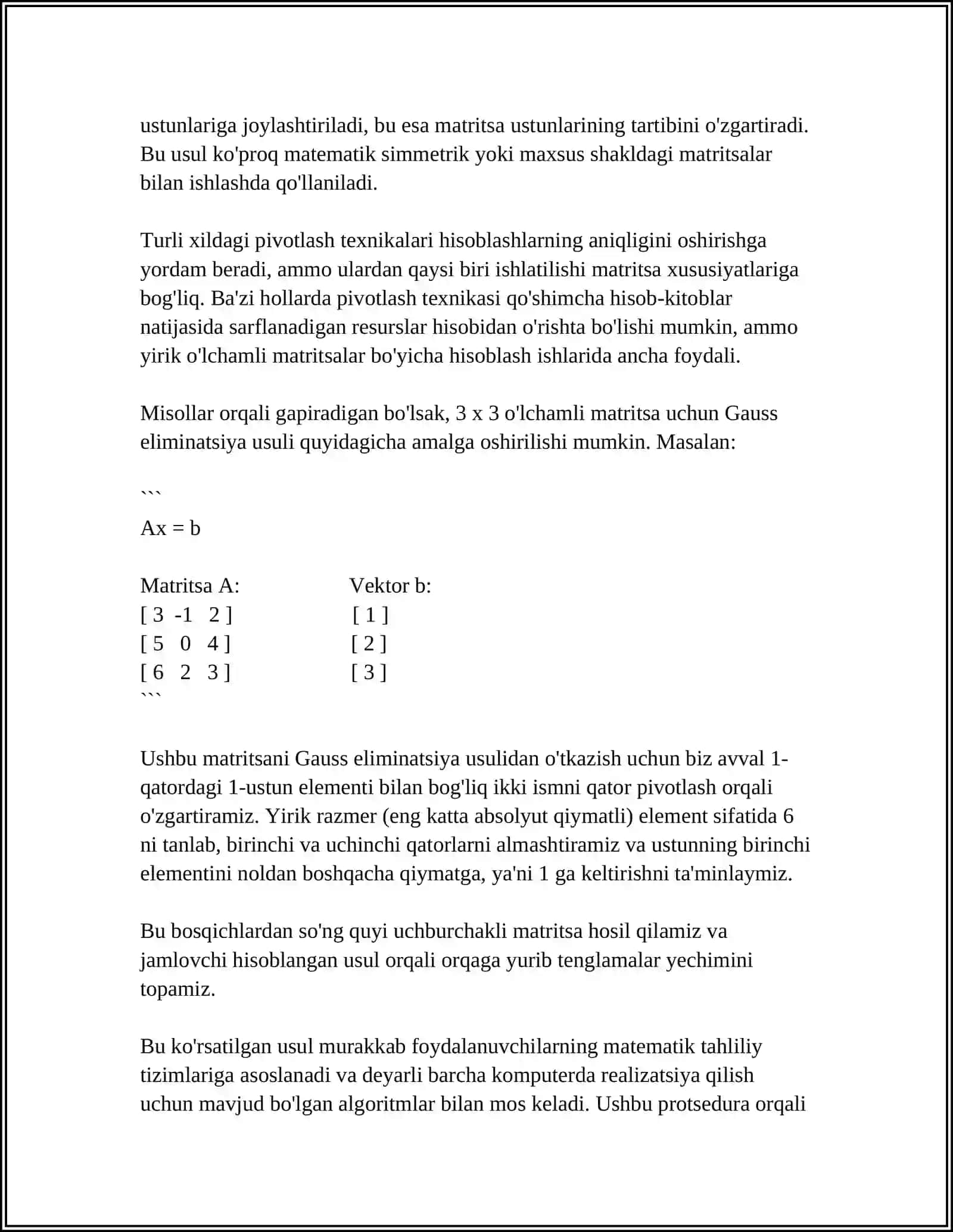 CHIZIQLI ALGEBRAIK TENGLAMALAR SISTEMASINI YECHISH USULLARI 4