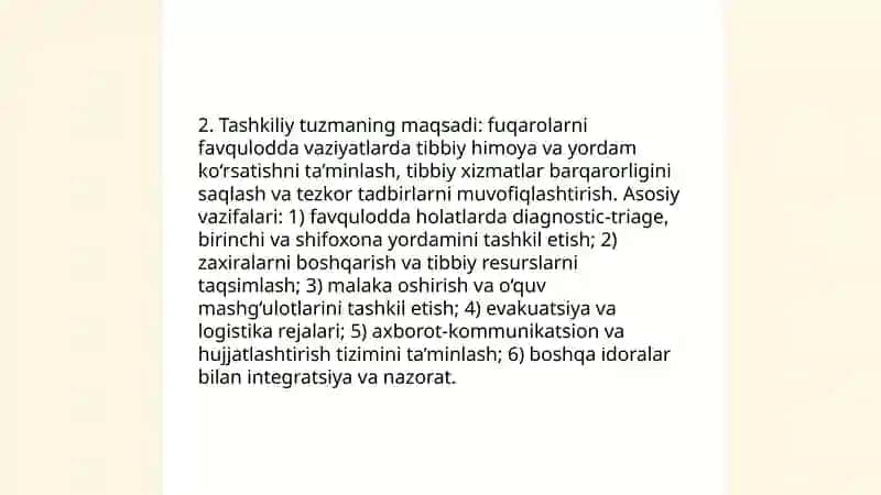 Fuqarolar muxofazasi tibbiy xizmatining tashkiliy tuzilishi 4