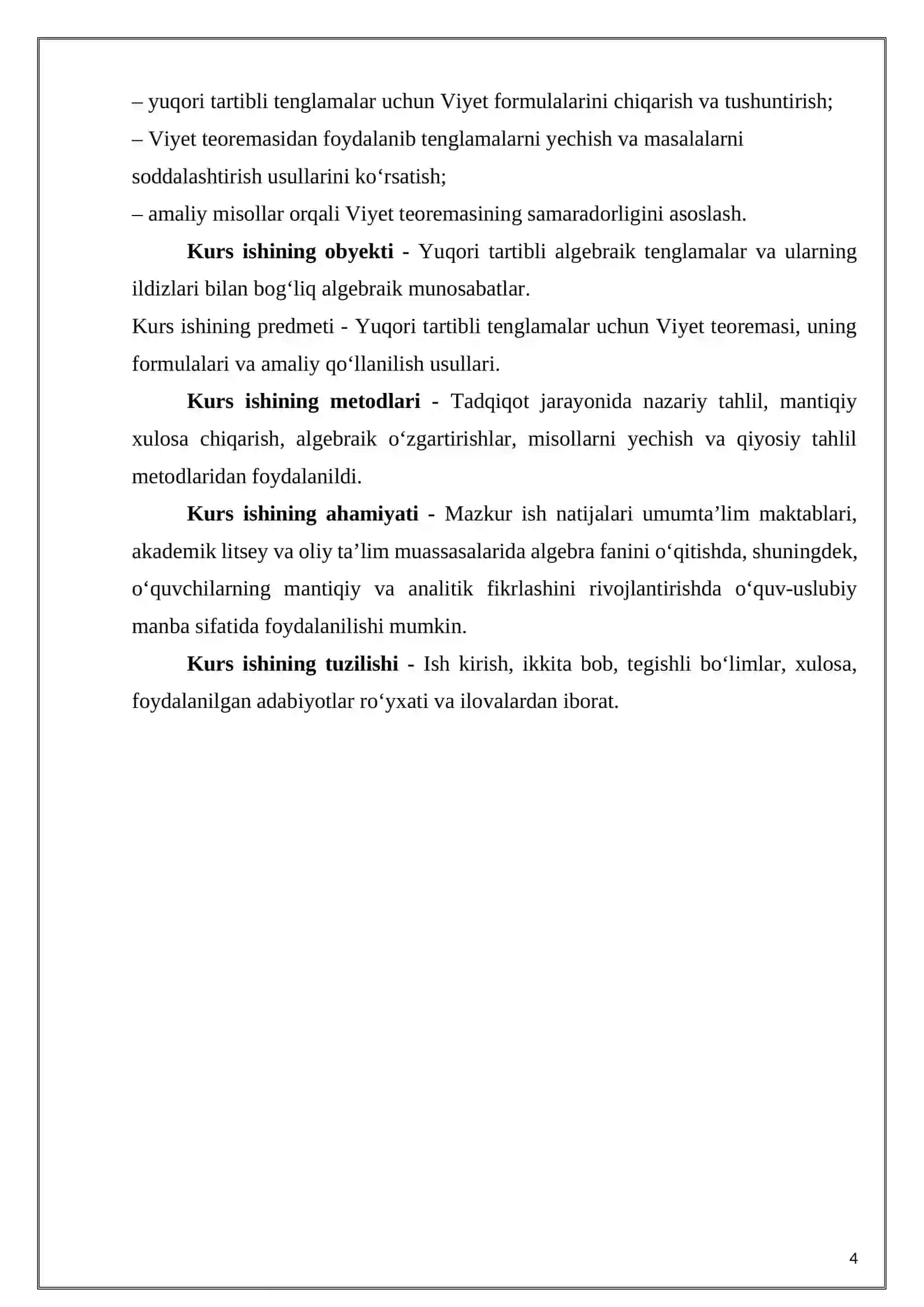 Yuqori tartibli tenglamalar uchun Viyet teoremasi 4