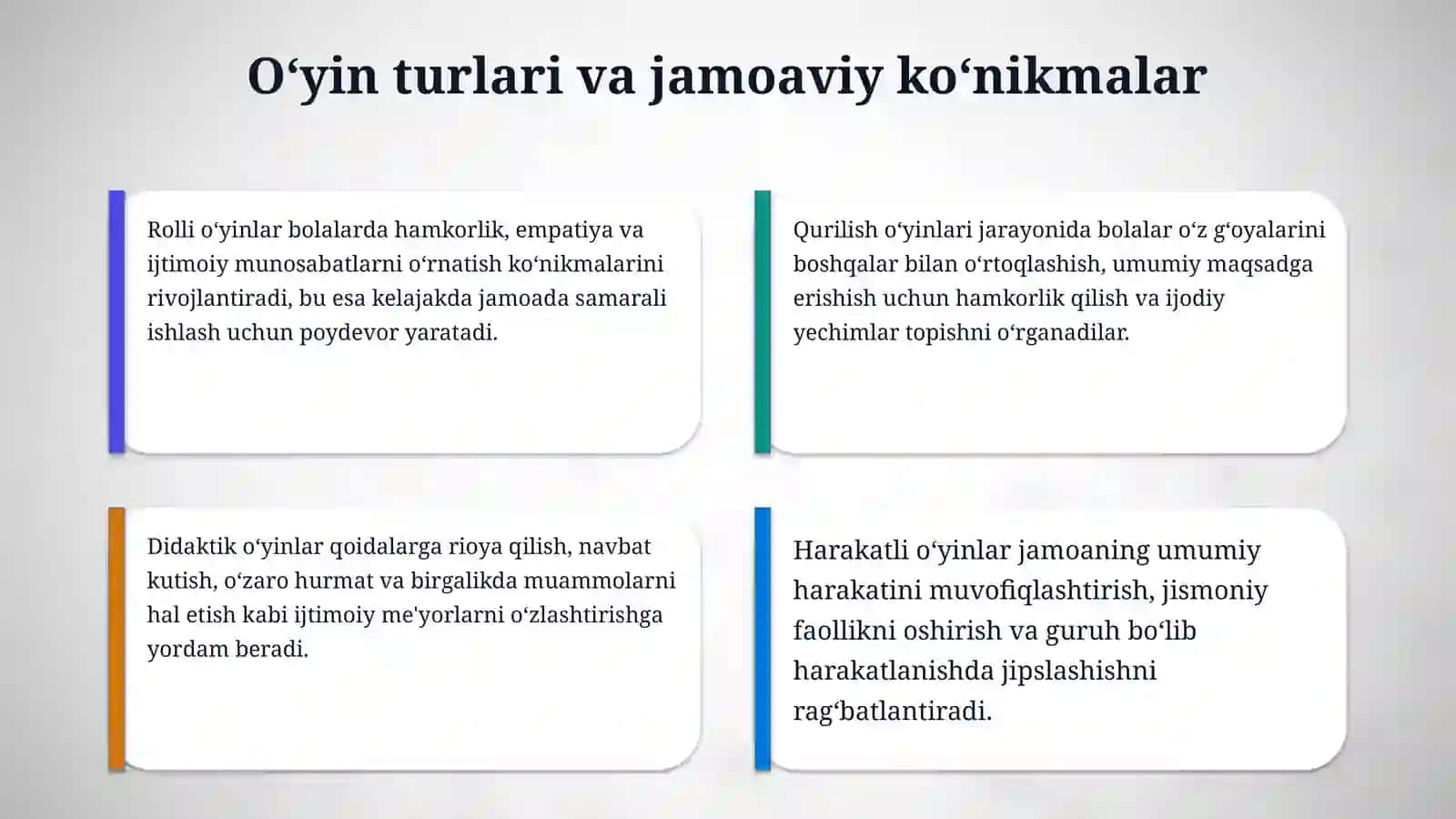 Maktabgacha yoshdagi bolalarda jamoada ishlash ko‘nikmalarini shakllantirishda o‘yinlarning roli 4