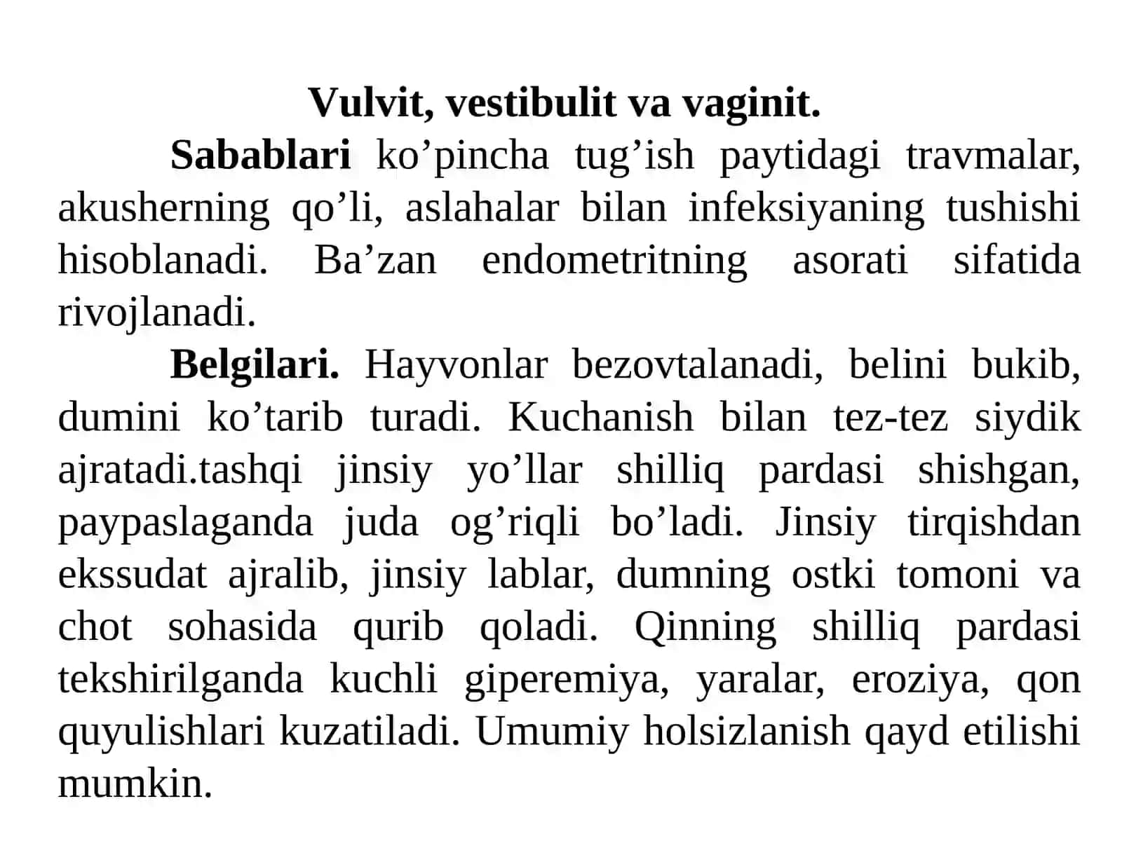 URG‘OCHI HAYVONLAR JINSIY A’ZOLARINING KASALLIKLARI.UXUMDONLARNING KASALLIKLARI VA GIPOFUNKSIYALARI 4