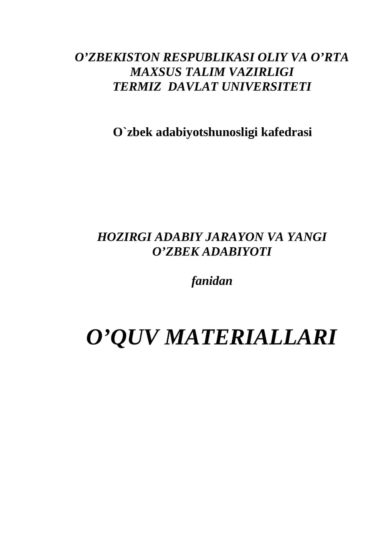 O`zbek adabiyotshunosligi kafedrasi - O’quv – uslubiy majmua 4