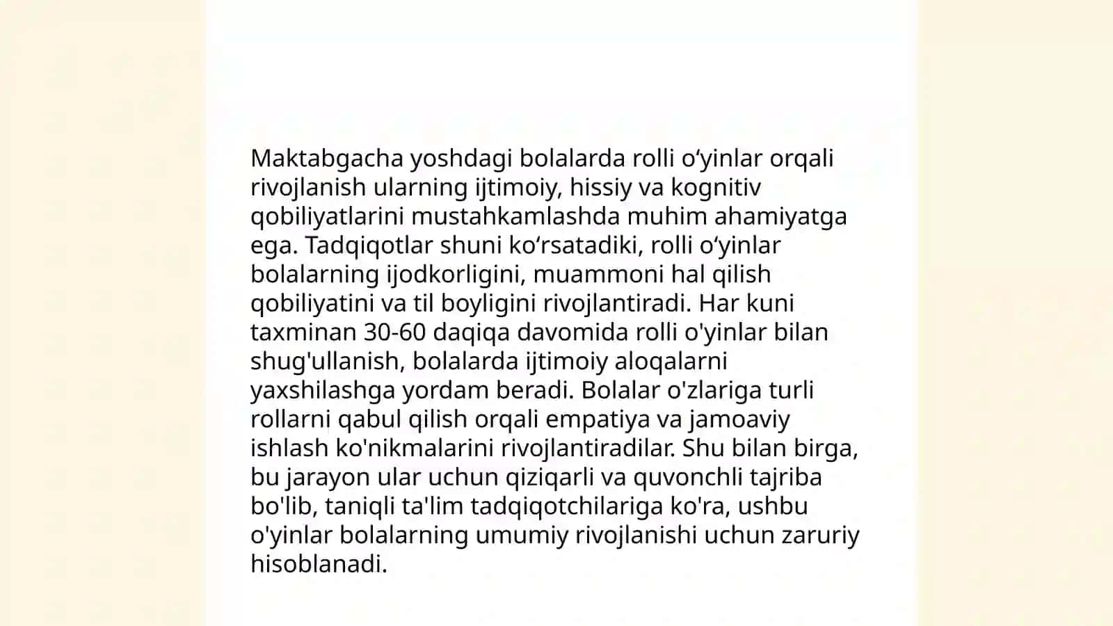 Erta bolalik davrida rolli oʻyinlarga rahbarlik qilish metodikasi va maktabgacha yoshdagi bolalar misolida 4
