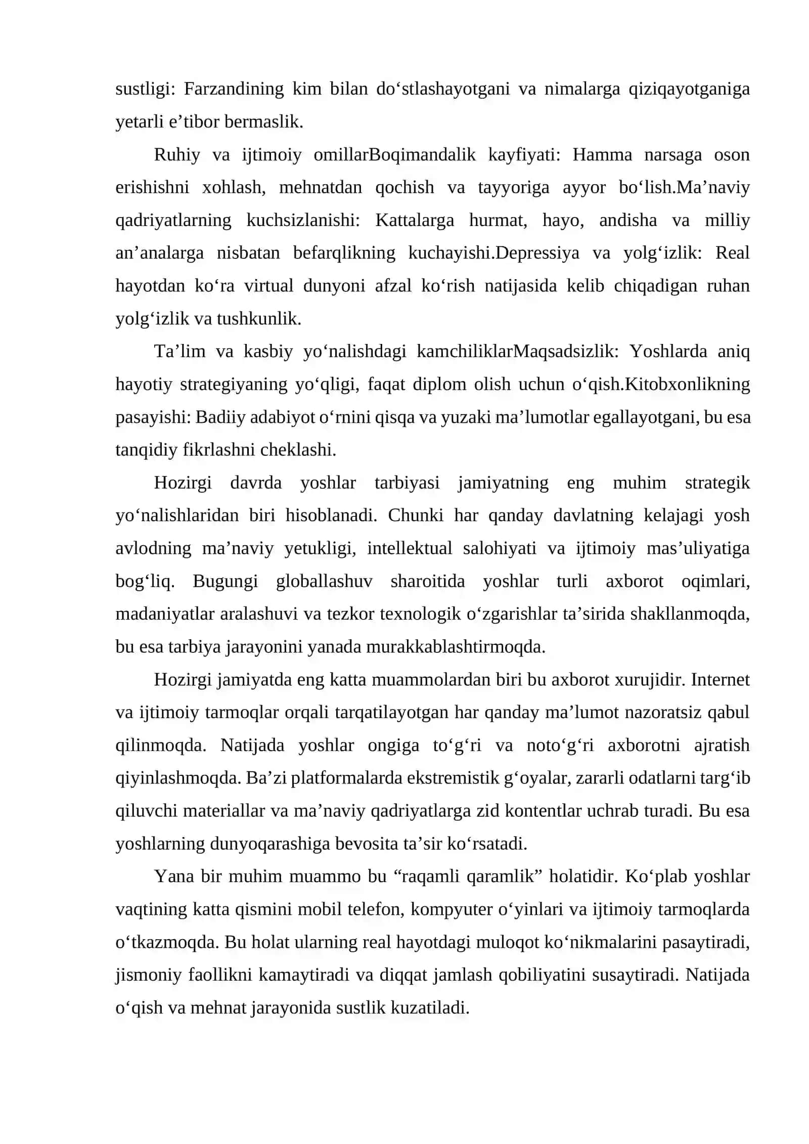 HOZIRGI JAMIYATDA YOSHLAR TARBIYASIGA OID MUAMMOLAR 4