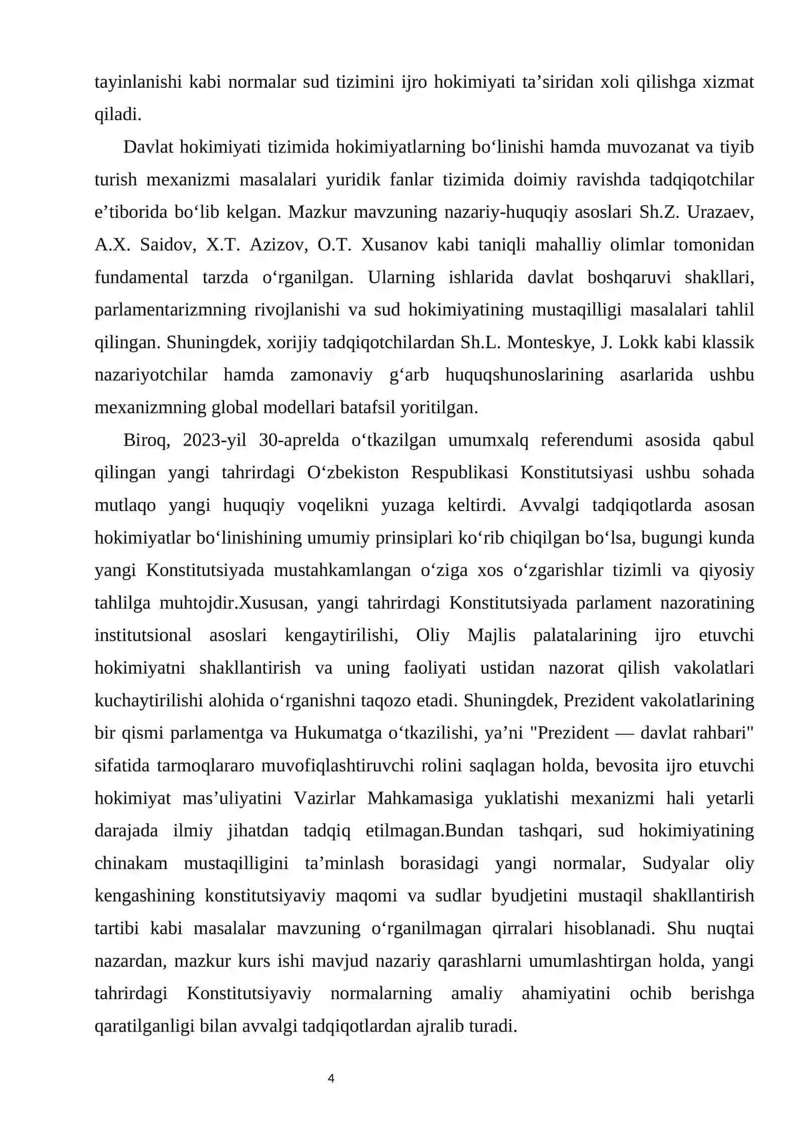 Yangi Konstitutsiyada davlat hokimiyati tizimidagi muvozanat va tiyib turish mexanizmi kurs ishi 4