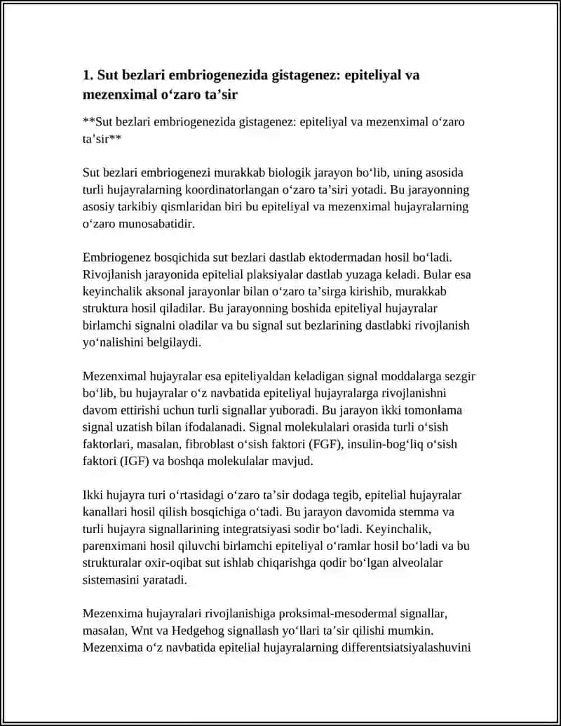 Sut bezlari embriogenezida gistagenez: epiteliyal va mezenximal o‘zaro taʼsir 4