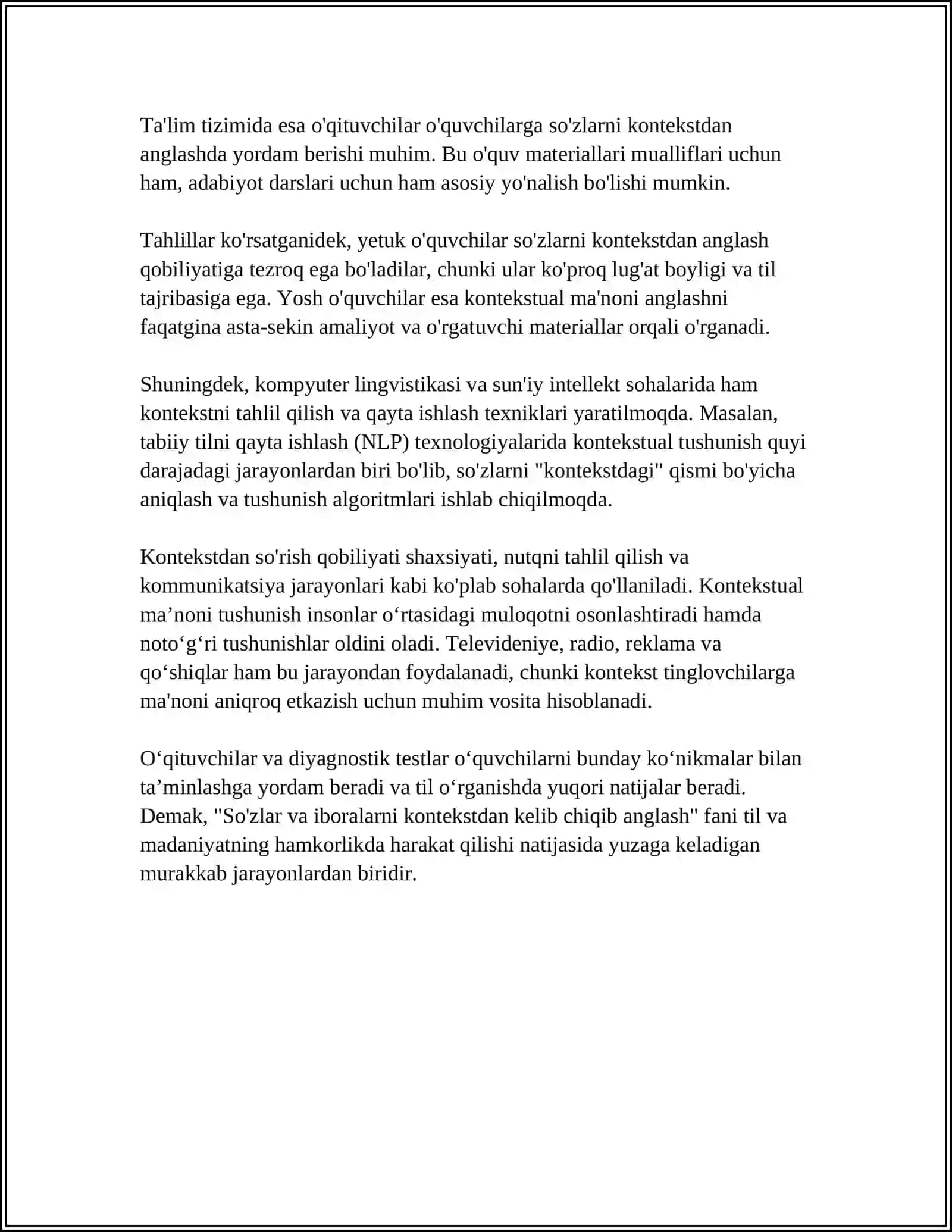 KONTEKST BO'YICHA SO'Z VA IBORALARNI TUSHUNISH 4
