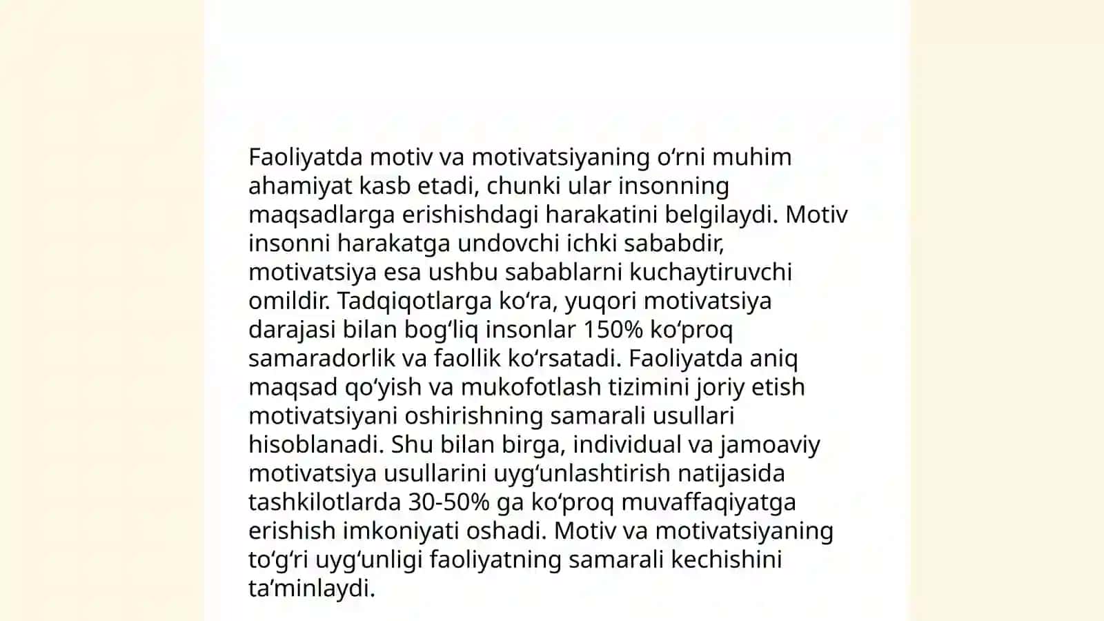 Faoliyatning oʻzlashtirilishi va malakalarini egallash;Motiv va motivatsiya 4