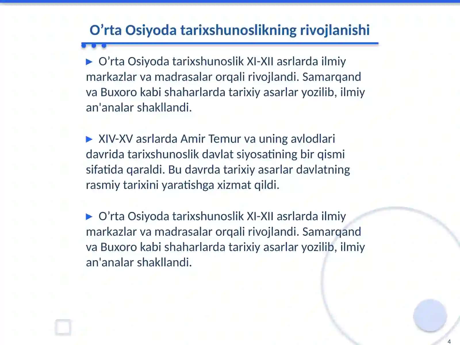 O’rta Osiyo xonliklarida tarixshunoslik fani 4