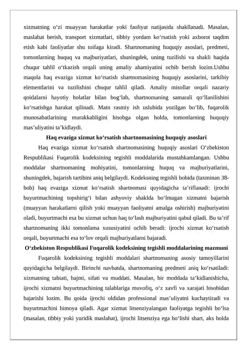 Haq evaziga xizmat ko‘rsatish shartnomasi 4