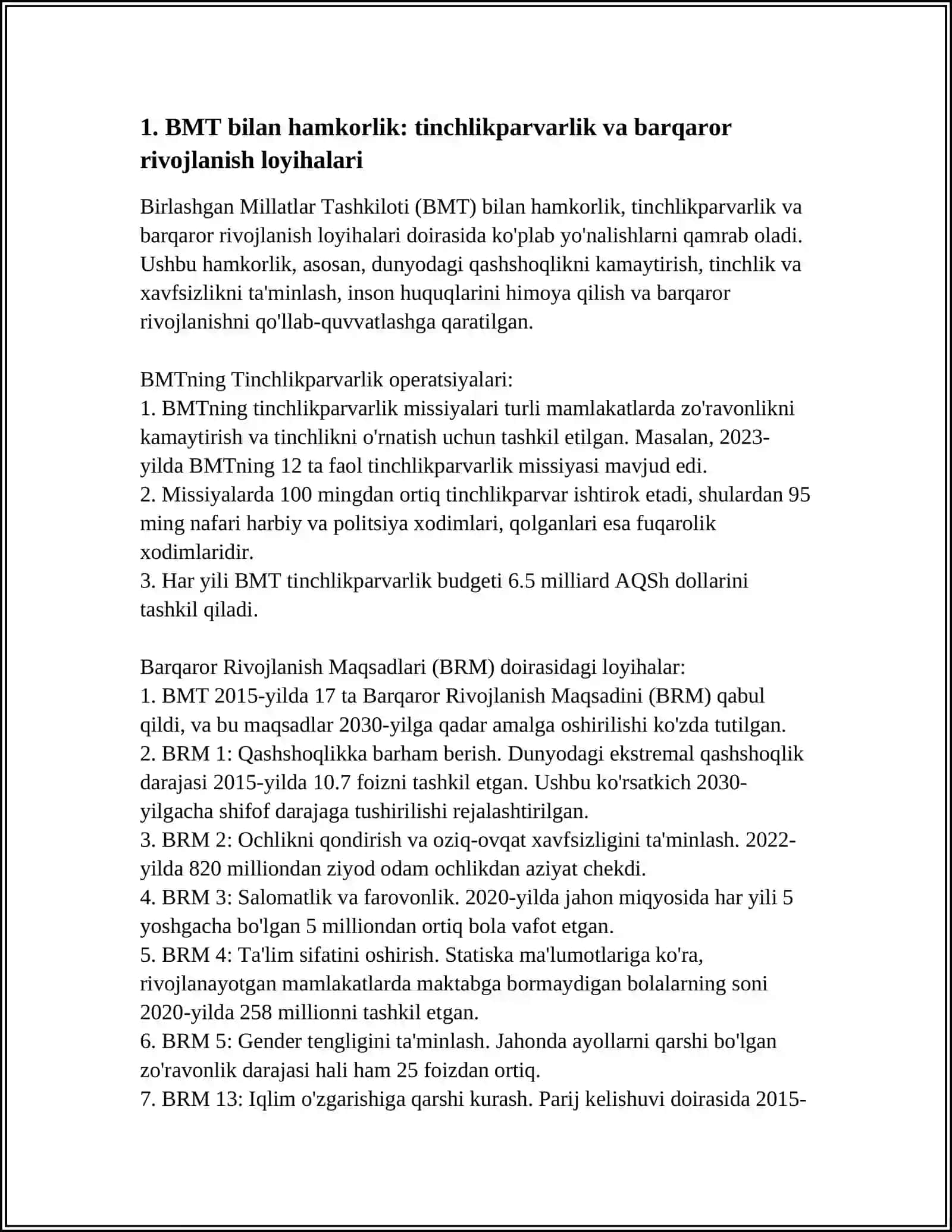 OʻZBEKISTONNING XALQARO TASHKILOTLAR BILAN HAMKORLIK ALOQALARI 4