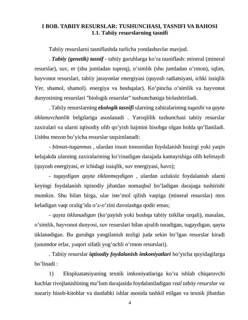 Tabiiy resurslar va ulardan oqilona foydalanish shartlari 4