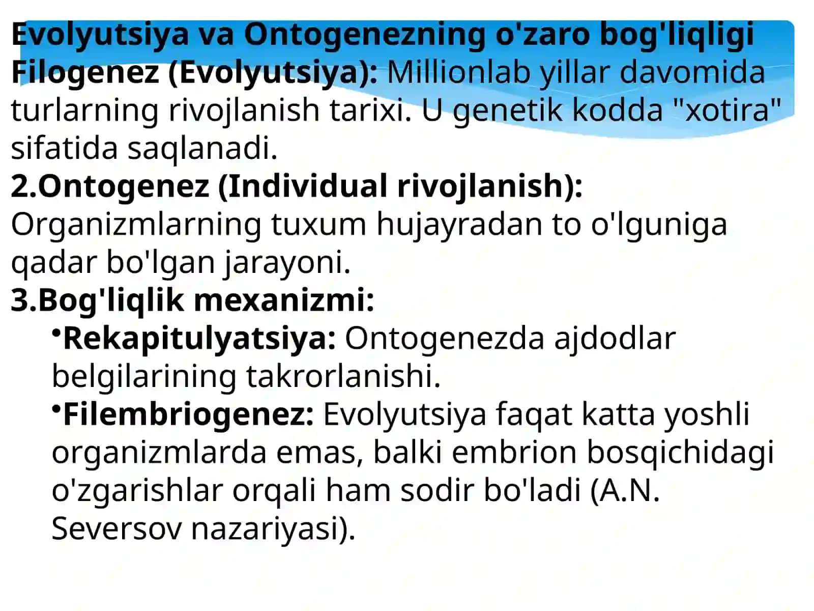 A’zolar sistemasining evolyutsiyasi va ontofilogenezi(Teri, skelet, ovqat hazm qilish va ayirish sistemalari) 4