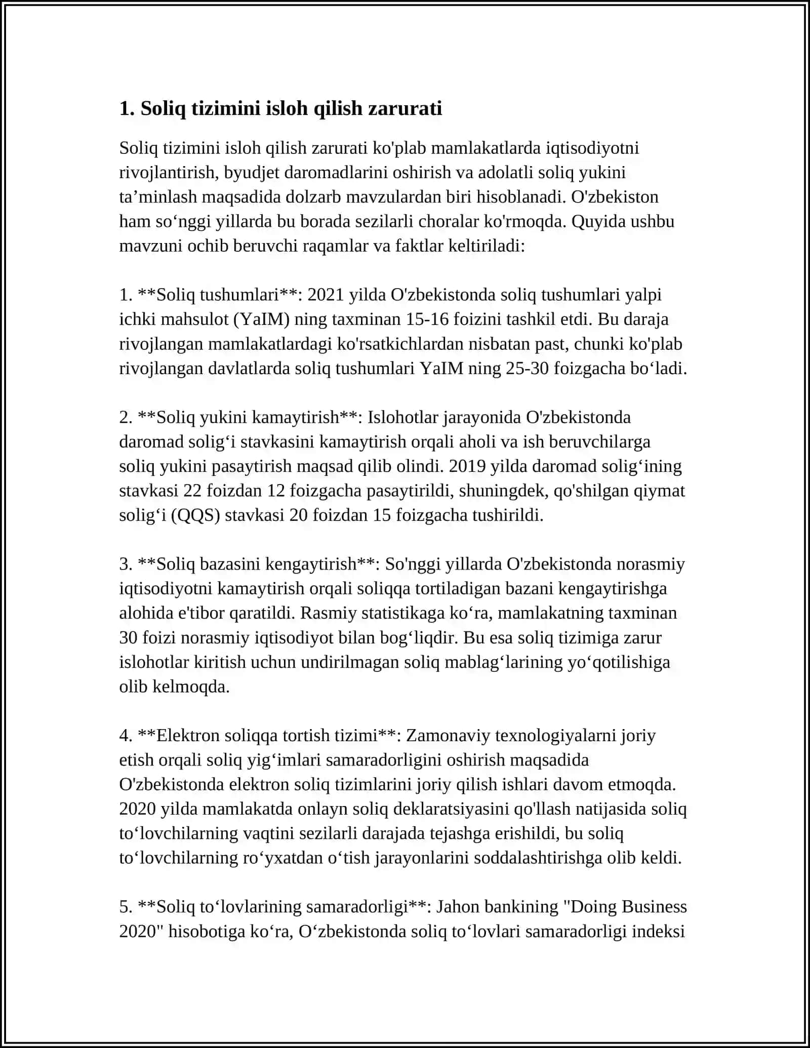 O‘ZBEKISTONDA SOLIQ TIZIMINING SODDALASHTIRILISHI VA UNIFOKATSIYA QILINISHI 4