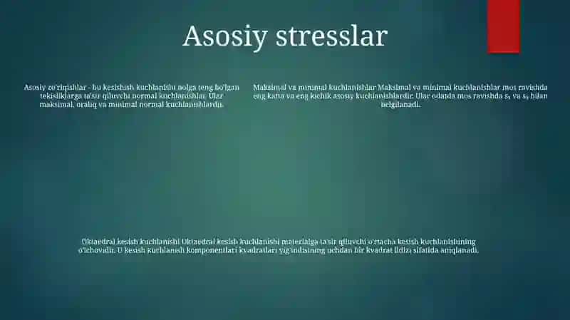 Bosh Kuchlanishlar Ekstremal Urinma Kuchlanishlar Va Oktaedrik Kuchlanishlar 4