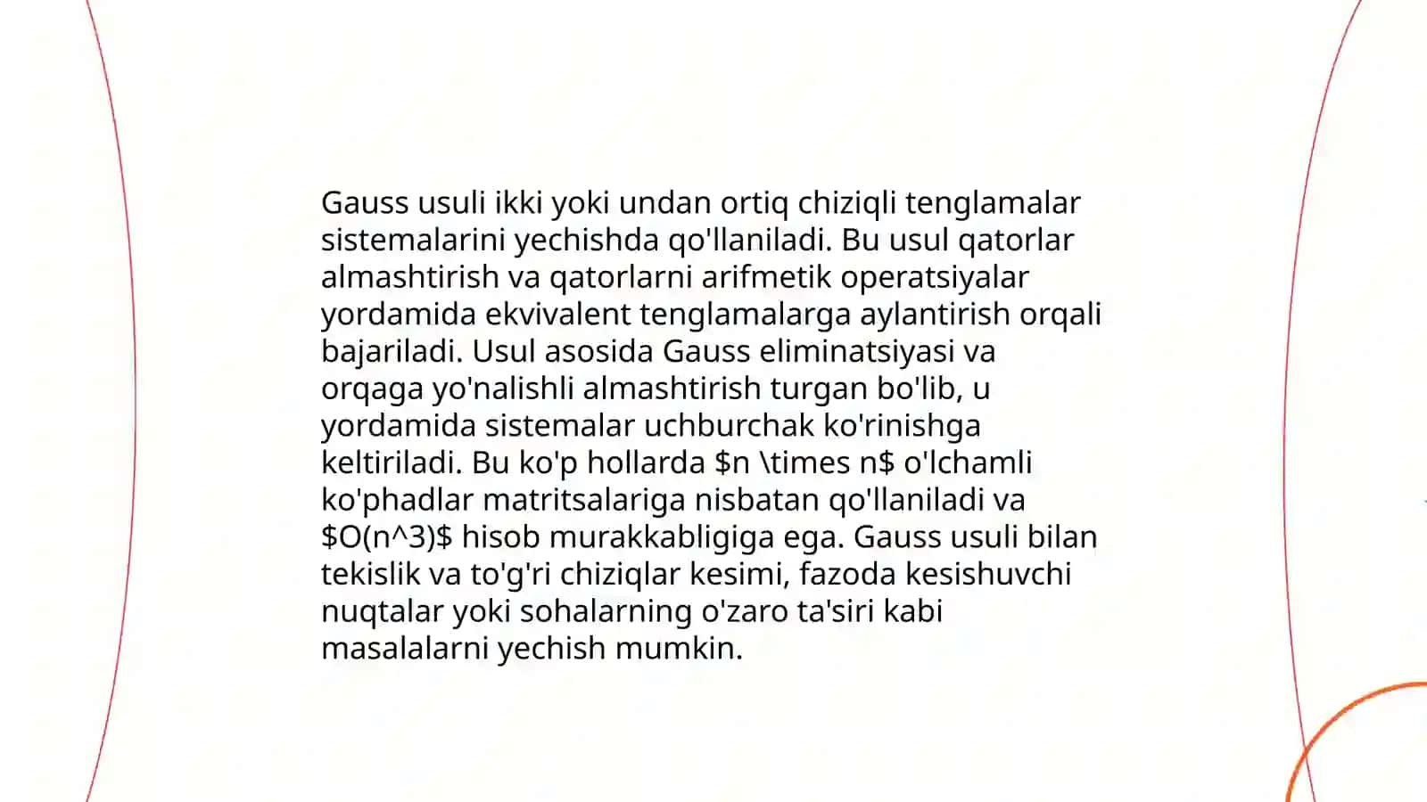 Chiziqli tenglamalar sistemasi Gauss va teskari matritsa usulida yechish 4